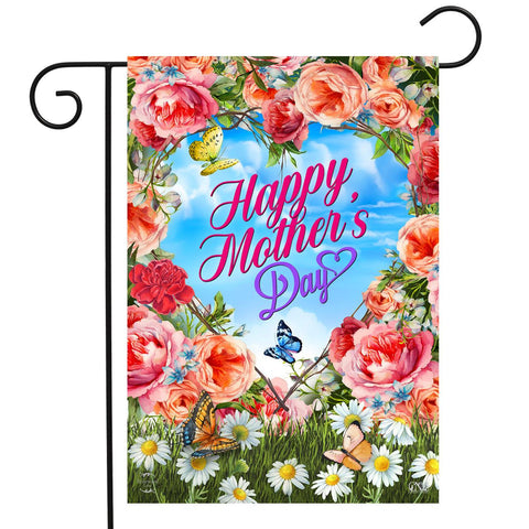 Mother's Day Floral Heart Flag - 12.5 x 18 in