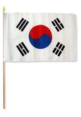 Lotto Da 3 Bandiere Da Bastone USA 12x18 Pollici, South Korea Stick Flag, In Poliestere Con Stampa