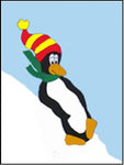 Penguin Downhill Flag on Blue - 12 x 18 in