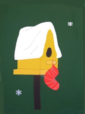 Christmas Winter Birdhouse Flag on Hunter - 12 x 18 in