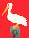 Christmas Pelican Flag on Red- 12 x 18 in