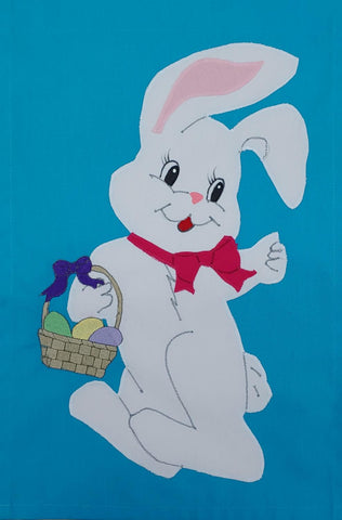 Hopping Easter Bunny Flag on Turquoise - 12 x 18 in