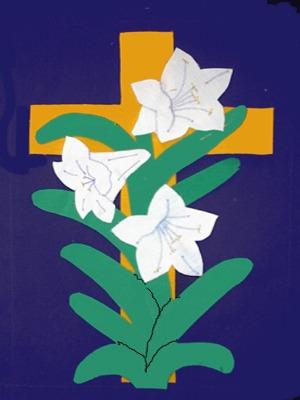 Cross with Lilies Flag on Navy - 12 x 18 in