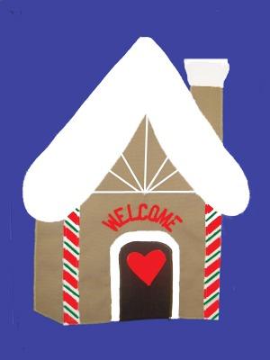 Gingerbread House Flag on Royal - 12 x 18 in