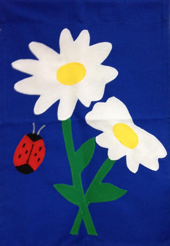 Ladybug Daisy Flag on Royal - 12 x 18 in