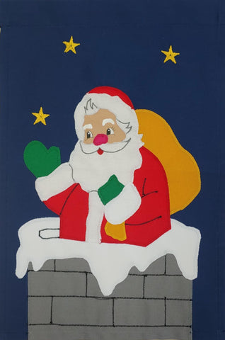 Santa in Chimney on Navy - 12 x 18 in