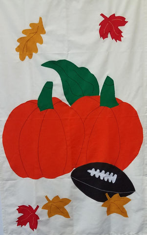 Pumpkin and Football Flag on Off White - 3 x 4.5 ft