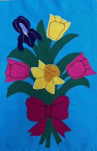 Spring Bouquet Flag on Turquoise - 12 x 18 in