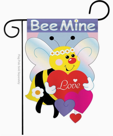 Bee Mine Valentine Flag - poly appliqued - double-sided - 13 x 18.5 in