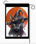 Black Cat Witch Hat Flag - 12 x 18 in double-sided