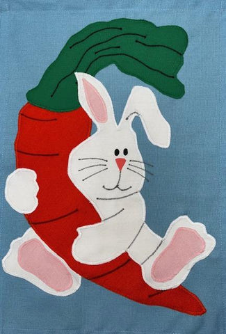 Bunny with Carrot Flag on Lt. Blue - 12 x 18 in