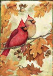 Cardinals in Fall Oak Leaves BreezeArt® Flag - 12.5 x 18 in