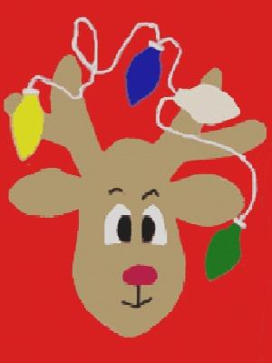 Reindeer with Lights on Red - 12 x 18 in