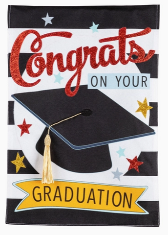 Congrats Grad Flag - Appl'd Linen - 12.5 x 18 in - double-sided