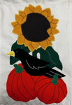 Crow & Pumpkins w/ Sunflower Flag on Off White - 12 x 18 in