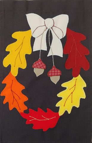 Fall Wreath with Acorns Flag on Brown - 12 x 18 in