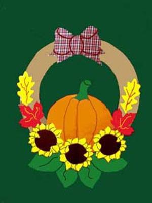 Fall Wreath w/Sunflowers Flag on Hunter - 12 x 18 in