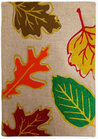 Falling Leaves Burlap Flag - double-sided - 13 x 18.5 in