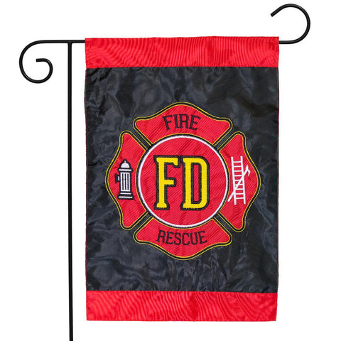 Fire Dept Flag Appliqued/Embroidered Flag - 12.5 x 18 in