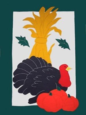 Framed Cornstalk Turkey Flag on Hunter/White- 3 x 4.5 ft