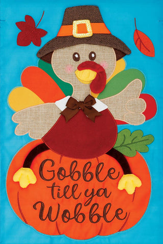 Gobble Turkey Poly Sewn Flag - 12 x 18 in