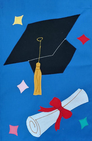 Graduation Flag on Royal - 12 x 18 in