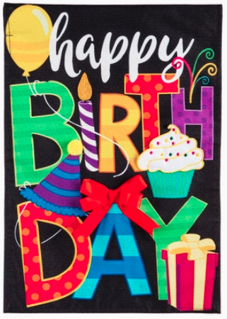 Happy Birthday Burlap Flag - double-sided - 12.5 x 18 in