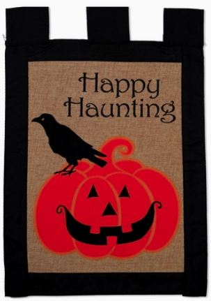 Happy Haunting Burlap Flag - double-sided - 13 x 18.5 in