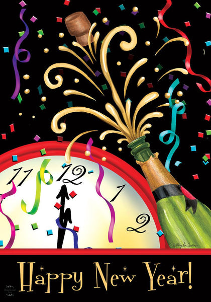 Happy New Year Clock Flag - 28 x 40 in