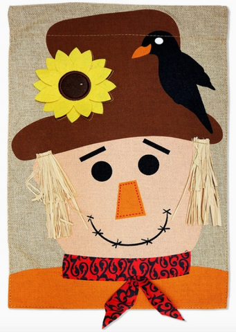 Happy Scarecrow Burlap Flag - double-sided - 13 x 18.5 in