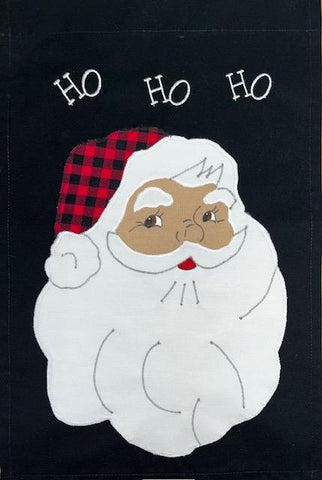 Ho Ho Ho Santa Flag on Black - 12x x18 in