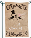 Just Married Sewn Burlap Flag - 12.5 x 18 in - double-sided