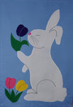 Bunny & Tulips Flag on Lt Blue - 12 x 18 in