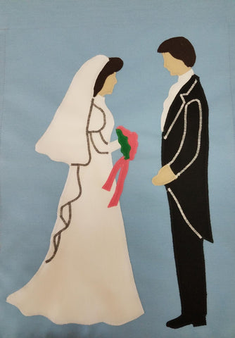 Bride & Groom Flag on Lt Blue - 12 x 18 in