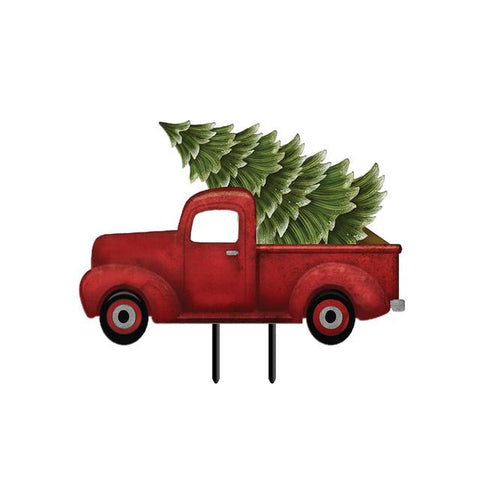 Merry Christmas Pickup-Metal Lawn Art on rods