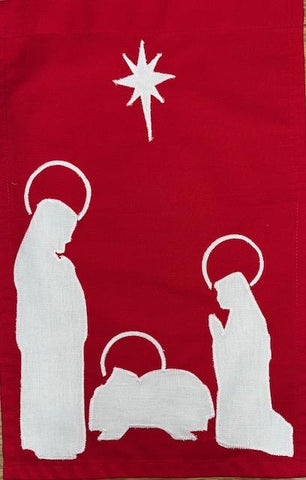 Nativity Silhouette Flag on Red - 12 x 18 in