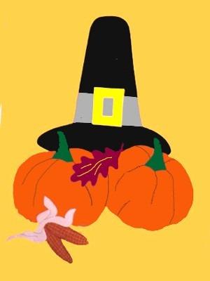 Pilgrim Hat Pumpkins Flag on Gold- 3 x 4.5 ft