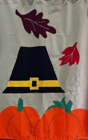 Pilgrim Hat Thanks Flag on Khaki- 3 x 4.5 ft