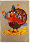 Pilgrims Turkey Burlap Flag - double-sided - 13 x 18.5 in