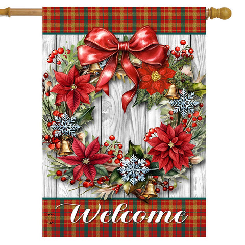 Poinsettia Wreath Flag - 28 x 40 in D/S