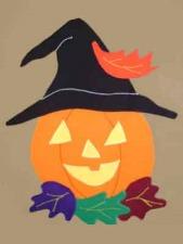 Pumpkin Witch Flag on Khaki- 12 x 18 in