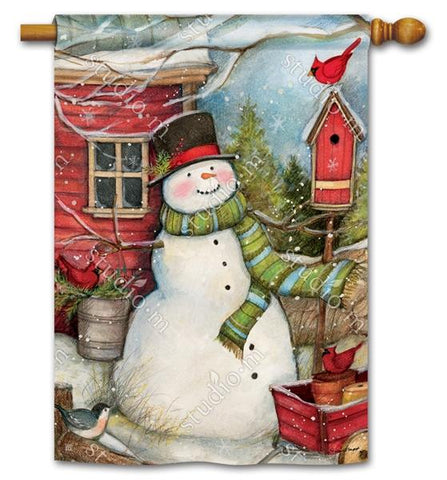 Red Barn Snowman BreezeArt® Flag - 28 x 40 in