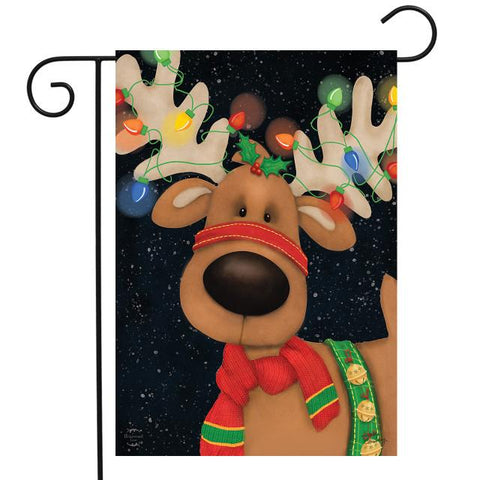 Reindeer in Lights-Sm Flag - 12.5 x 18 in