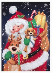 Santa,Reindeer,Puppy Suede Flag - double-sided - 12.5 x 18 in