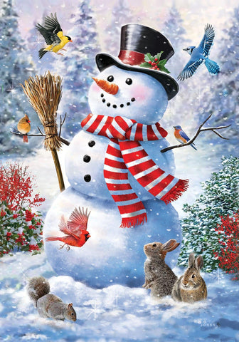 Snowman and Birds Flag -  double-sided - 12.5 x 18 in