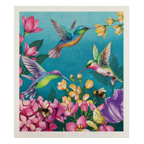 Springtime Hummingbirds Swedish Dishcloth