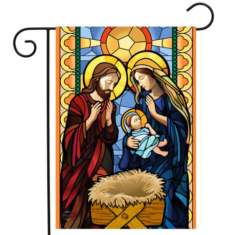 Stained Glass Nativity Flag - 12.5 x 18 in