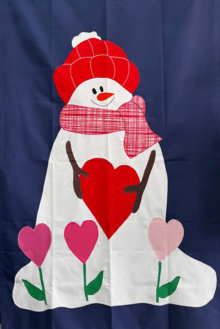 Valentine Snowman Flag on Navy - 3 x 4.5 ft