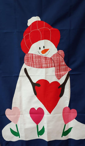 Valentine Snowman Flag on Navy - 28 x 40 in