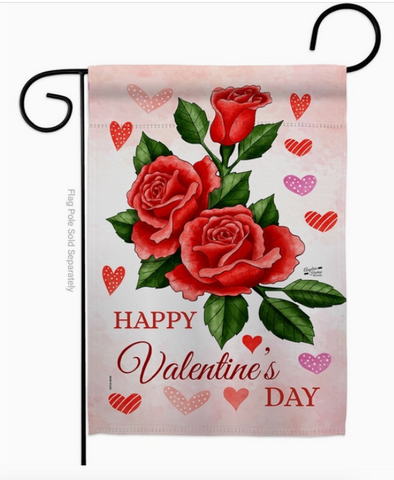 Valentines Rose Flag - double-sided - 13 x 18.5 in - arrives approx 1/17